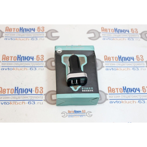 Автомобильное зарядное устройство USB на 2 разъема + вольтметр с Led дисплеем