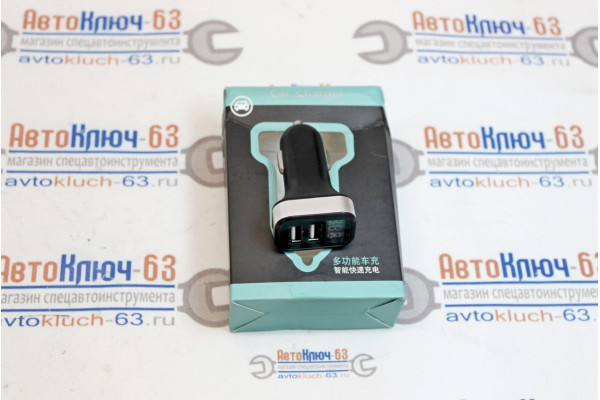 Автомобильное зарядное устройство USB на 2 разъема + вольтметр с Led дисплеем