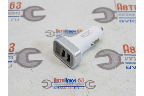 Автомобильное зарядное устройство USB на 2 разъема с цифровым вольтметром
